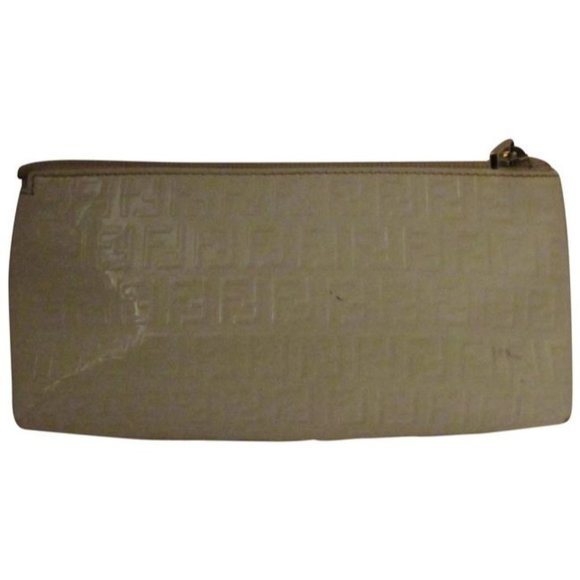 Fendi White F Embossed Print Zucchino Cosmetic Bag - Picture 1 of 12
